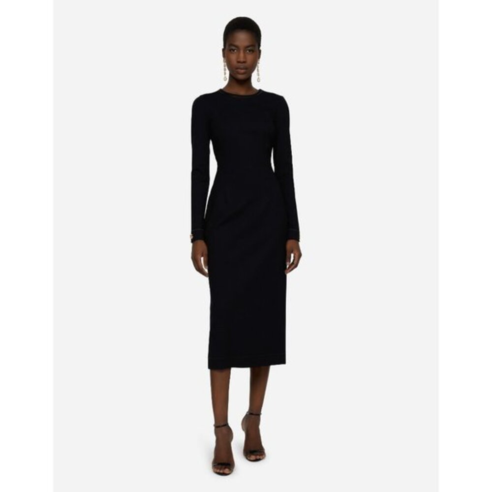 DOLCE & GABBANA Long-sleeved black jersey dress with DG embellishment Size 38/ S